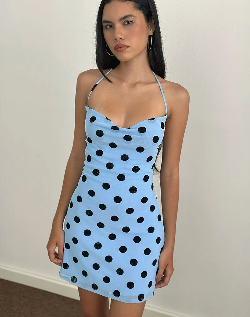 Eltazia Minikleid in Blau mit Polka Space Schwarz