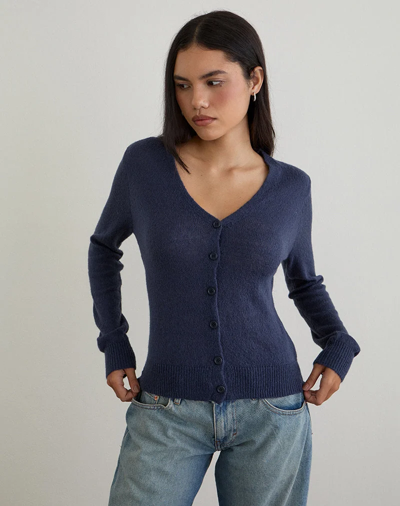 Renisa Strickjacke aus transparentem Strick in Navy
