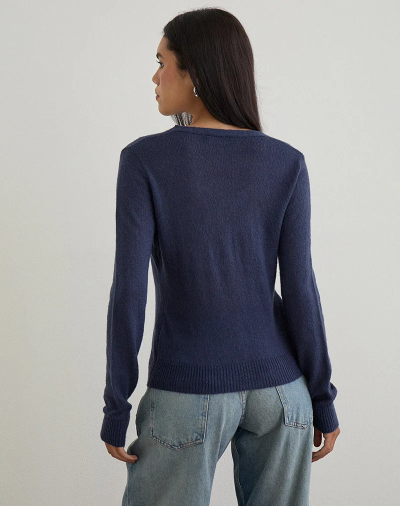 Renisa Strickjacke aus transparentem Strick in Navy