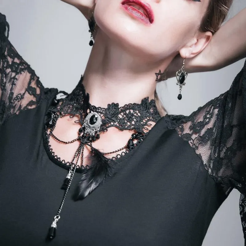 Damen Lace & Bead Goth Neck Stück Lace Choker