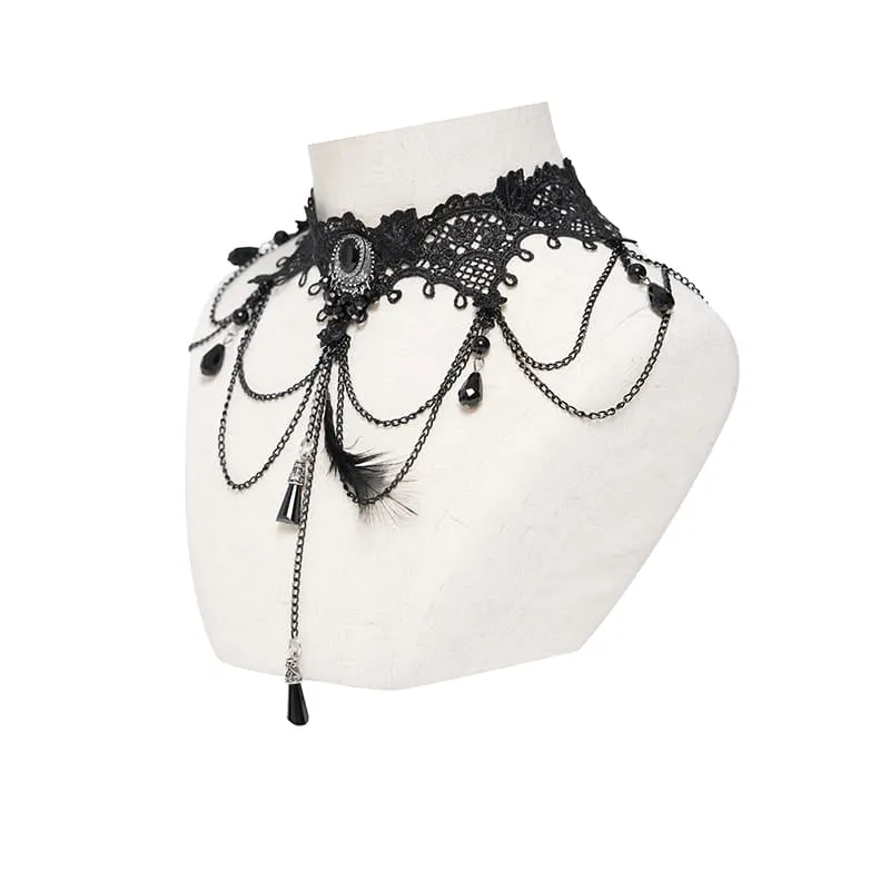Damen Lace & Bead Goth Neck Stück Lace Choker