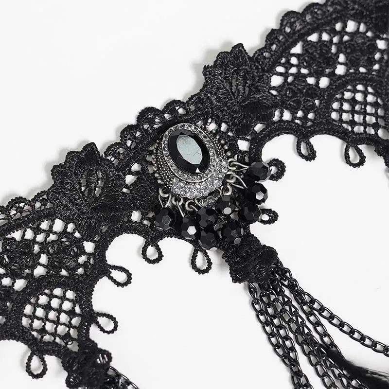 Damen Lace & Bead Goth Neck Stück Lace Choker