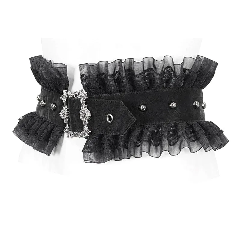 Gothic-Gürtel aus gerüschtem Mesh-Splice-Kunstleder für Damen
