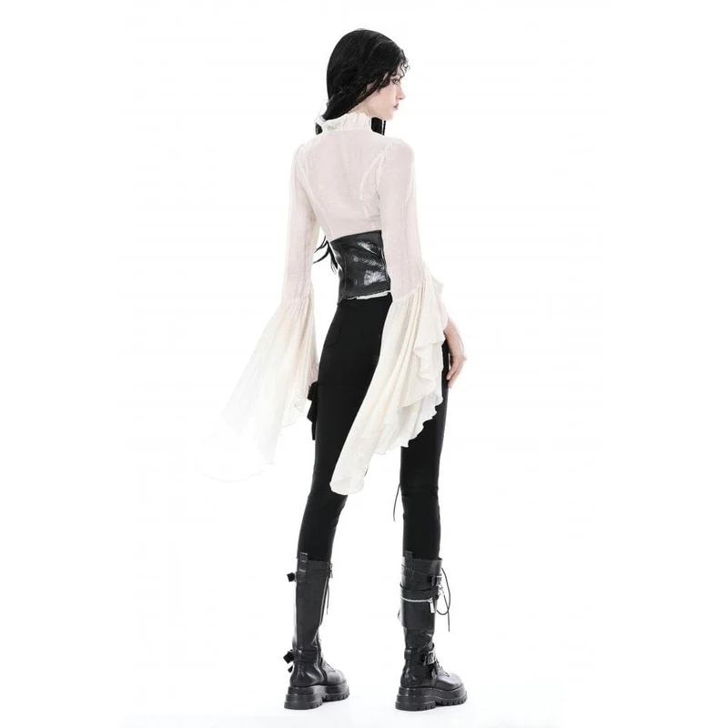 Steampunk-Shirt für Damen mit Rüschen, ausgestellten Ärmeln und V-Ausschnitt