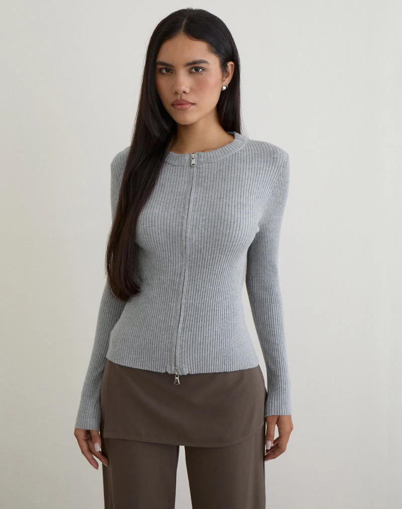 Liano Zip-Cardigan aus Rippenstrick Grau