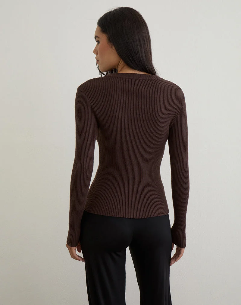 Liano Zip-Cardigan aus Rippenstrick Braun