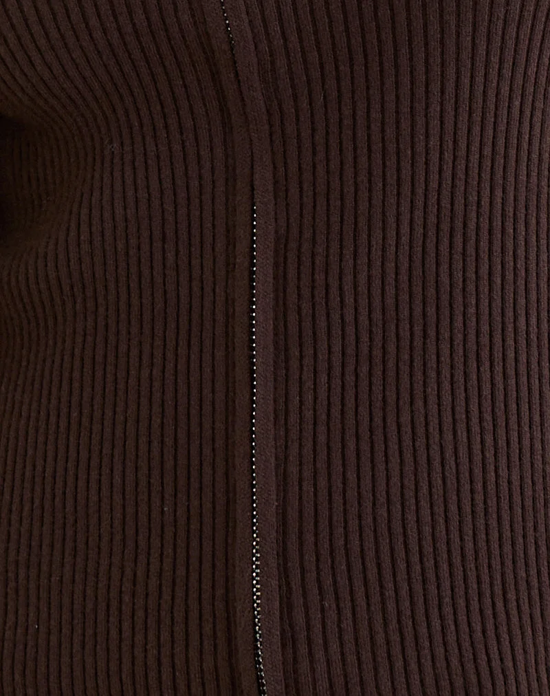Liano Zip-Cardigan aus Rippenstrick Braun