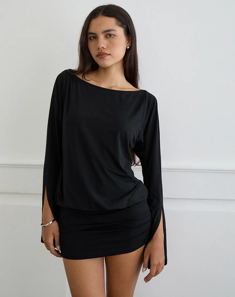Sybe Cut Fledermausärmliges Minikleid in Schwarz