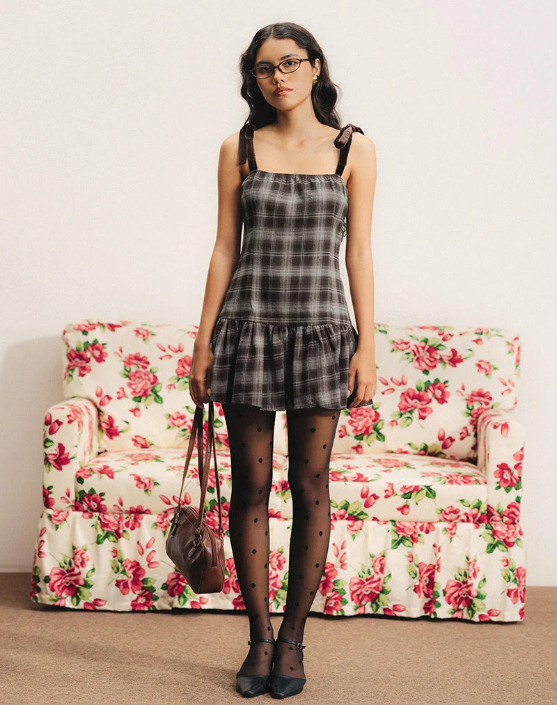 Miyori Minikleid mit quadratischem Ausschnitt, grau kariert