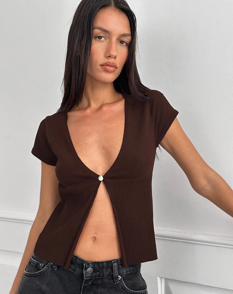 Nalo Kurzarm Cardi in Dunkelbraun