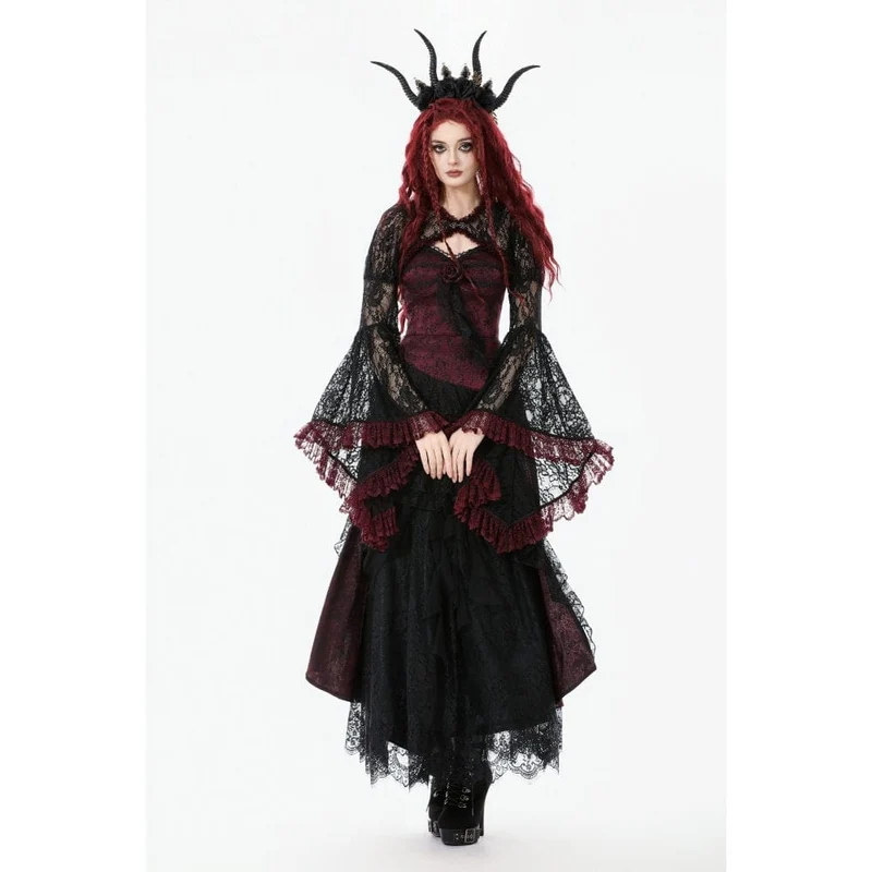 Gothic-Umhang mit Blumenspitze in Kontrastfarbe für Damen