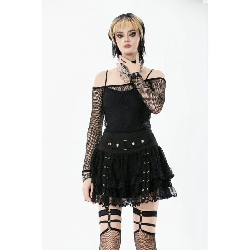 Punk-Off-Shoulder-Mesh-Top für Damen