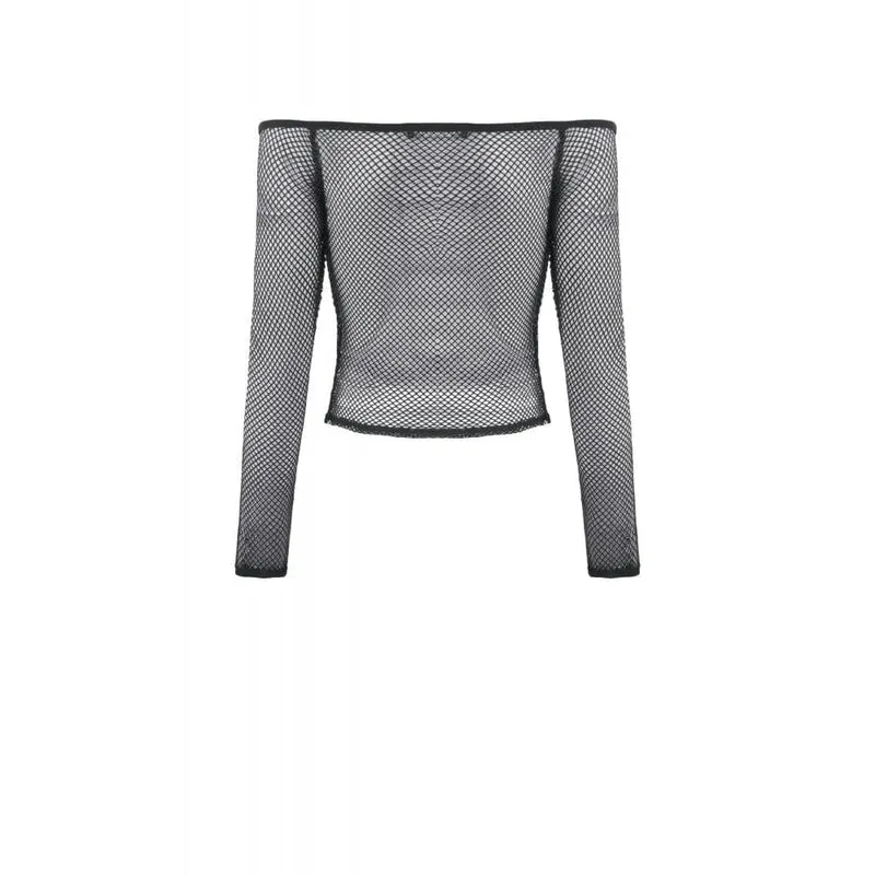 Punk-Off-Shoulder-Mesh-Top für Damen