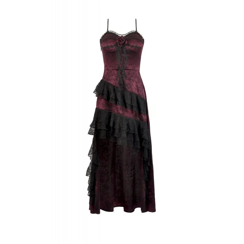 Gothic-Brautkleid für Damen mit Rosenmuster, mehrlagiger Spitze, Rüschen und asymmetrischem Schnitt
