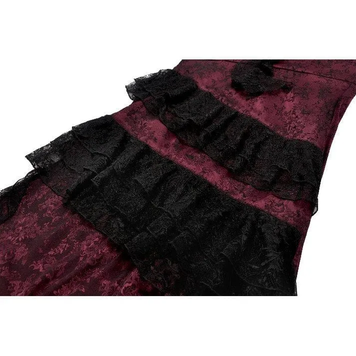 Gothic-Brautkleid für Damen mit Rosenmuster, mehrlagiger Spitze, Rüschen und asymmetrischem Schnitt