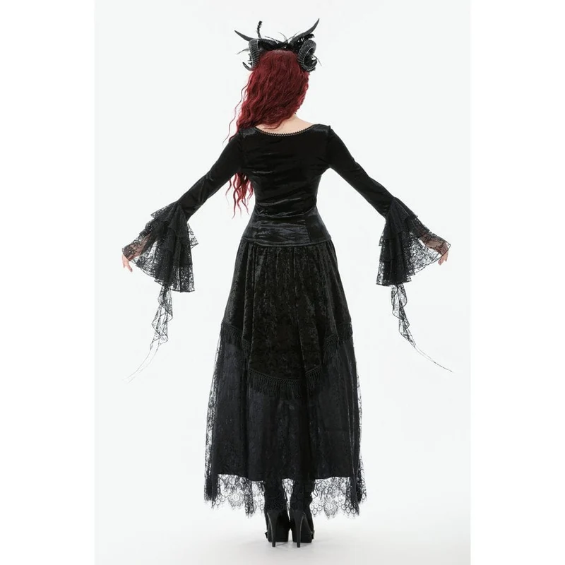 Gothic-Oberteil aus Samt mit quadratischem Kragen und ausgestellten Ärmeln für Damen