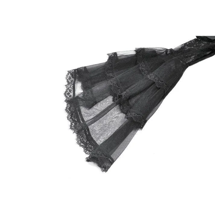 Gothic-Brautkleid für Damen mit Stehkragen, Rüschen, ausgestellten Ärmeln und Mesh-Einsätzen