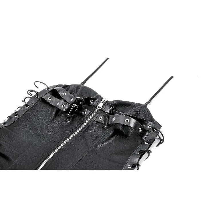 Damen-Slip-Kleid mit Punk-Schnallenriemen und Schnürung aus Mesh