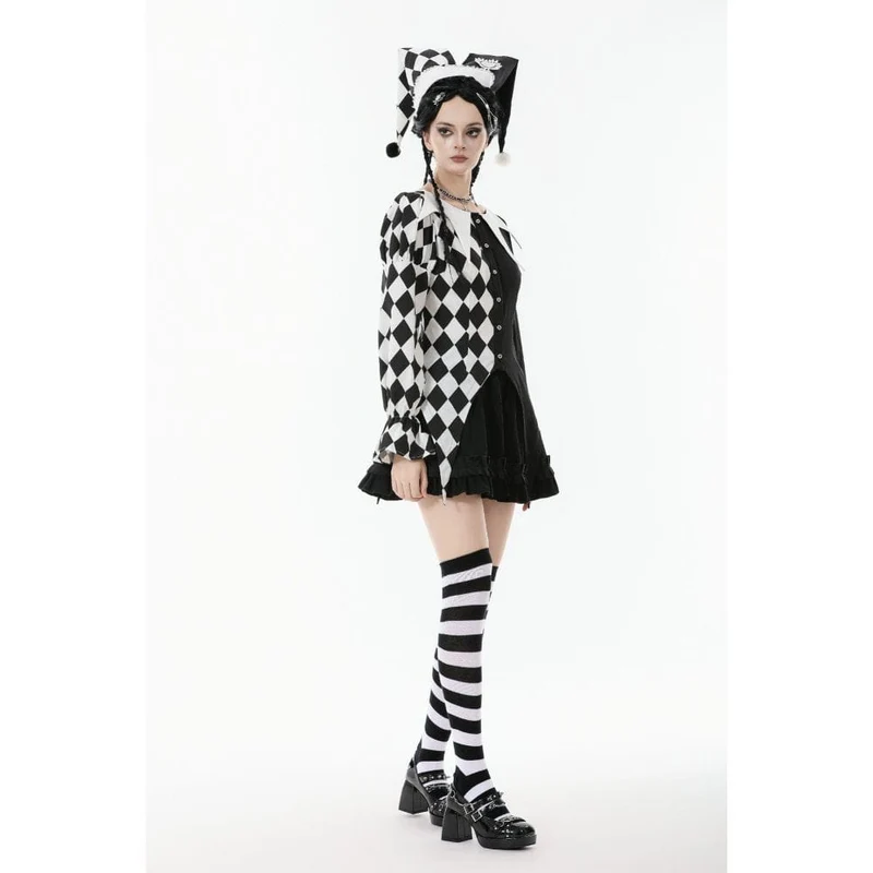 Gothic-Langarmhemd mit Rautenmuster und Kontrastfarbe für Damen