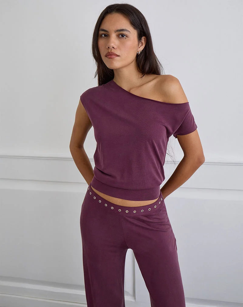 Elysian Asymmetrisches Top aus Cupro Pflaume
