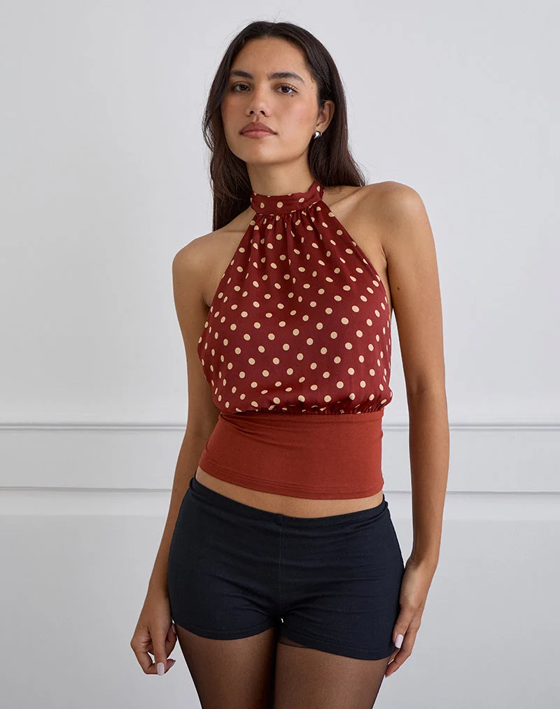 Rania Rückenfreies Top in Polka Burnt Red