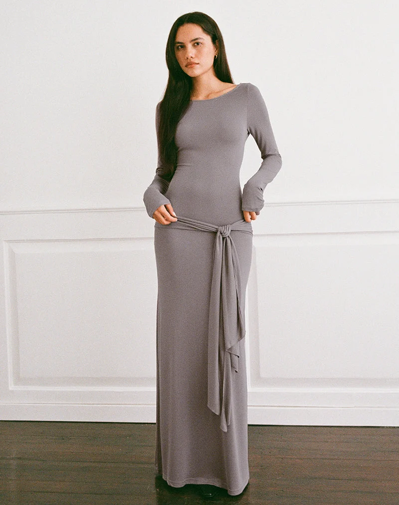 Zeya Maxikleid aus Cupro Taupe Grau