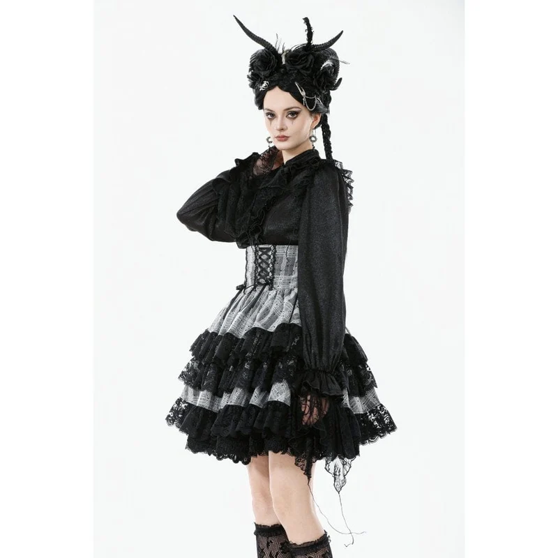 Gothic-Rock mit Lagensaum und Schnürung und hoher Taille für Damen