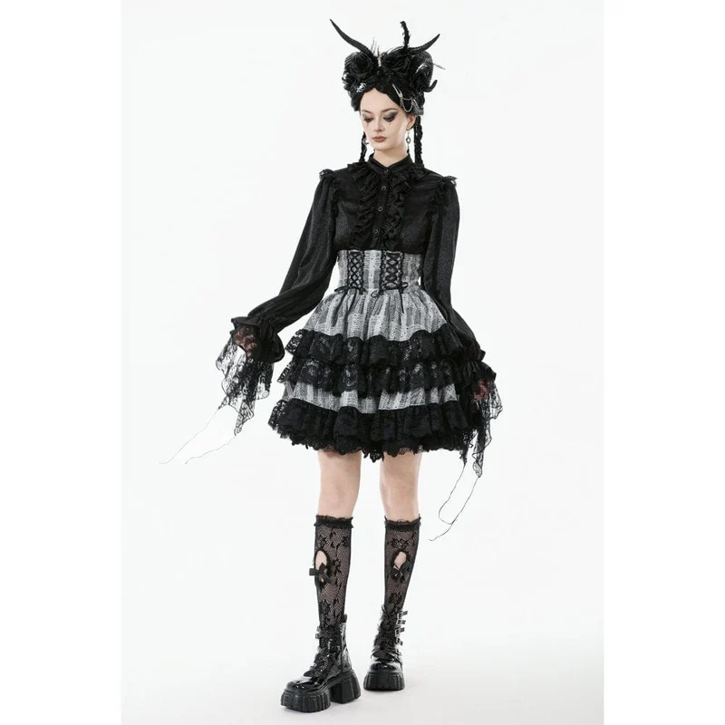 Gothic-Rock mit Lagensaum und Schnürung und hoher Taille für Damen