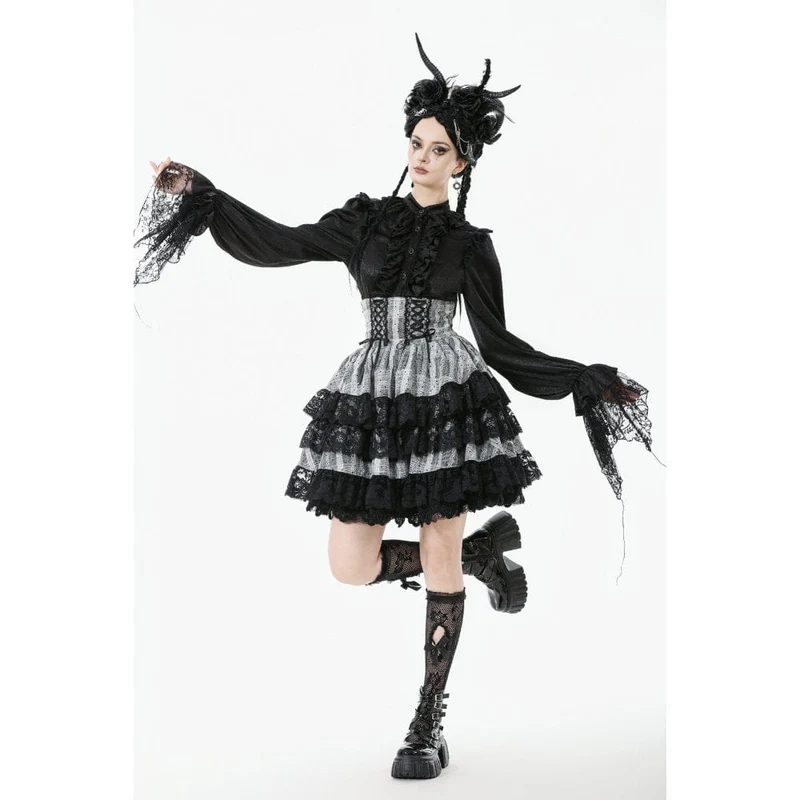 Gothic-Rock mit Lagensaum und Schnürung und hoher Taille für Damen