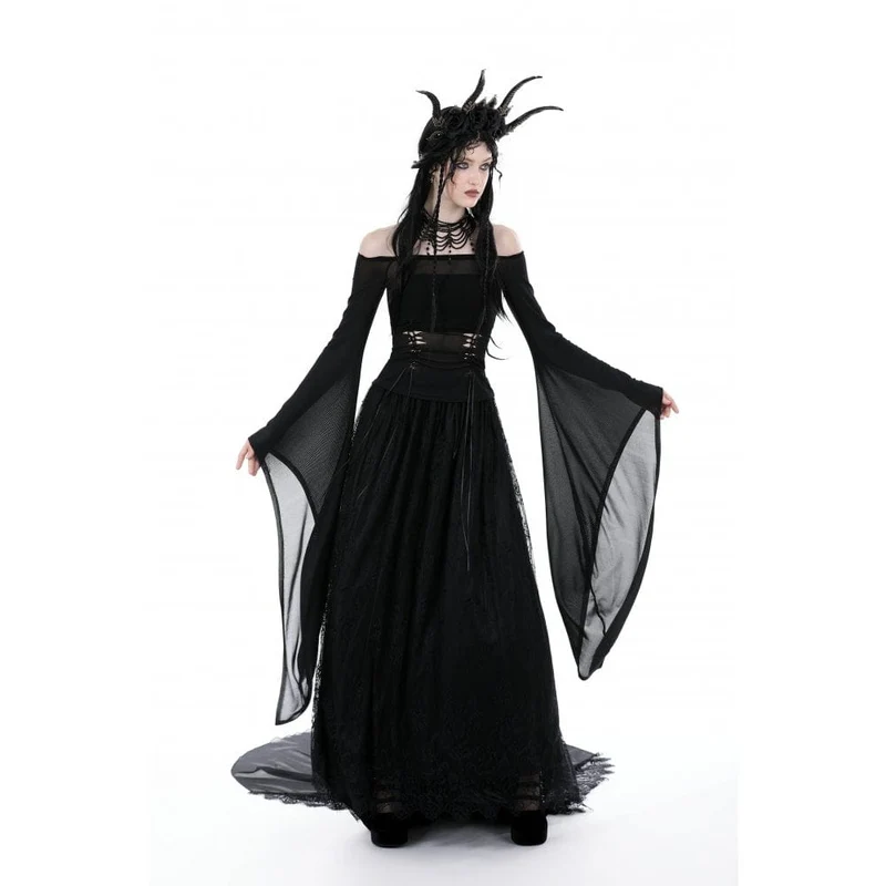 Schulterfreie Gothic-Mesh-Bluse mit Schnürung für Damen