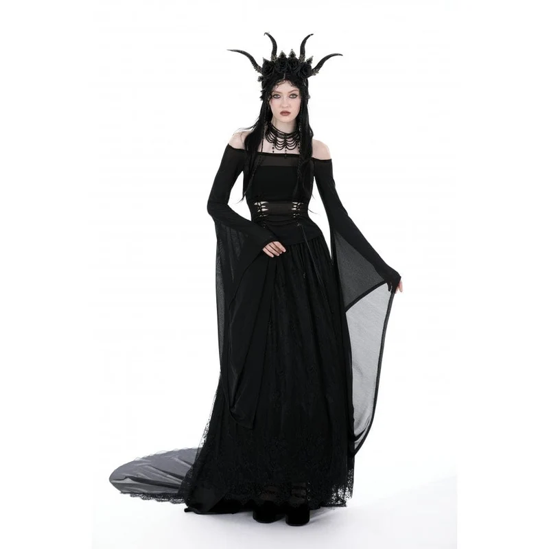 Schulterfreie Gothic-Mesh-Bluse mit Schnürung für Damen