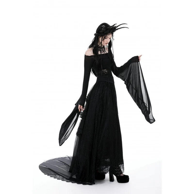 Schulterfreie Gothic-Mesh-Bluse mit Schnürung für Damen
