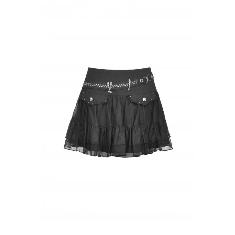 Damen Punk Skull Mesh Splice Falbala Rock