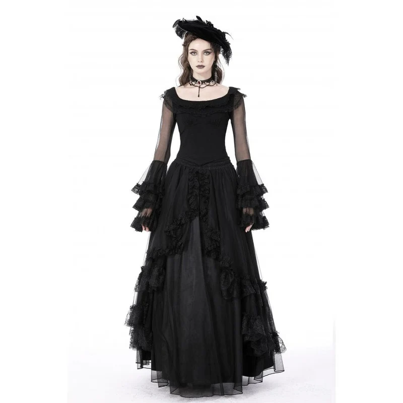 DIL Damen Gothic-Shirt mit ausgestellten Ärmeln und Netzstoff
