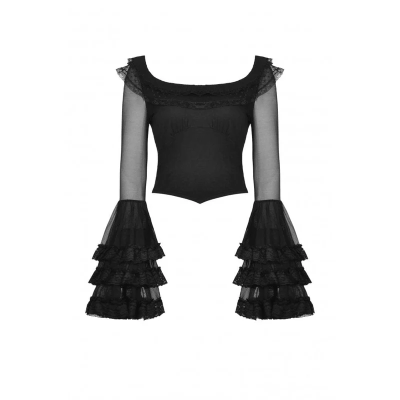 DIL Damen Gothic-Shirt mit ausgestellten Ärmeln und Netzstoff