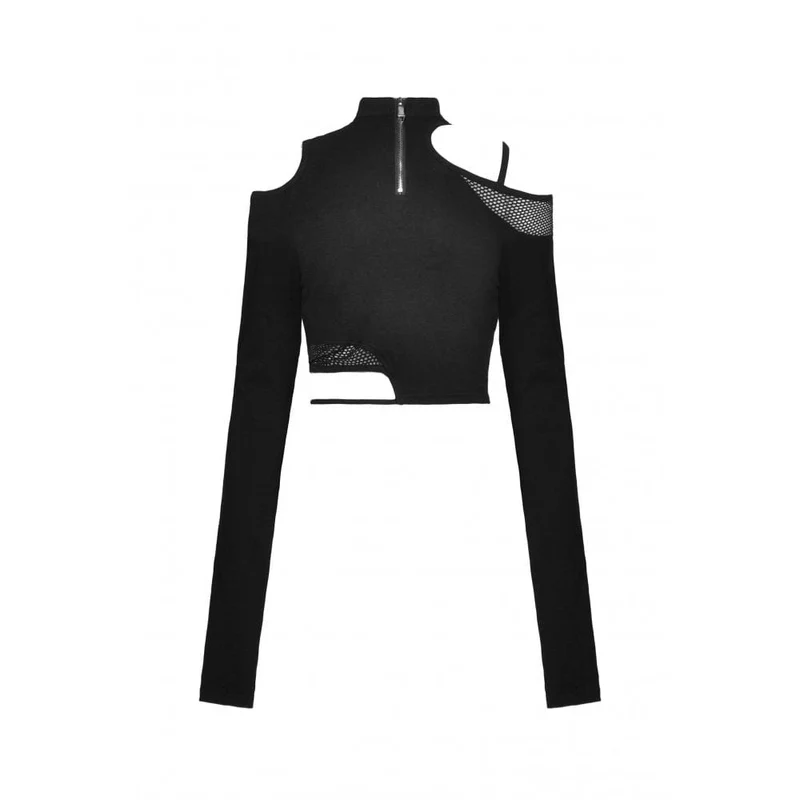 Damen-Crop-Top mit unregelmäßigem Ausschnitt aus Mesh und Splice