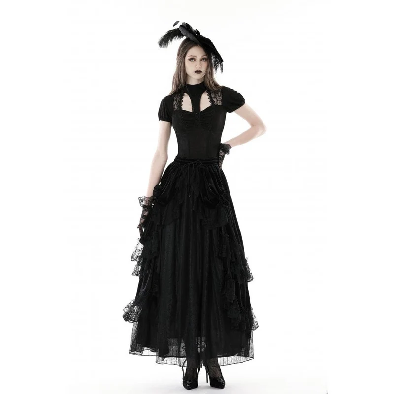 Damen-Gothic-Hemd mit Ausschnitt und Spitzenspleiß