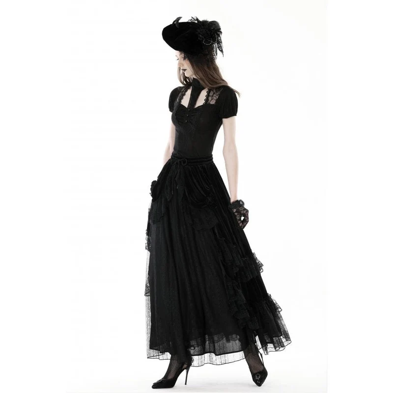 Damen-Gothic-Hemd mit Ausschnitt und Spitzenspleiß