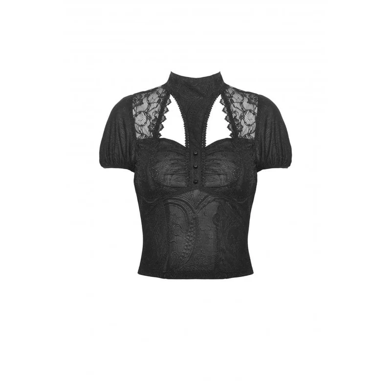 Damen-Gothic-Hemd mit Ausschnitt und Spitzenspleiß