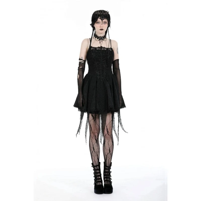 Gothic-Kleid für Damen mit unregelmäßigem, gerafftem Saum, Abschlusskleid