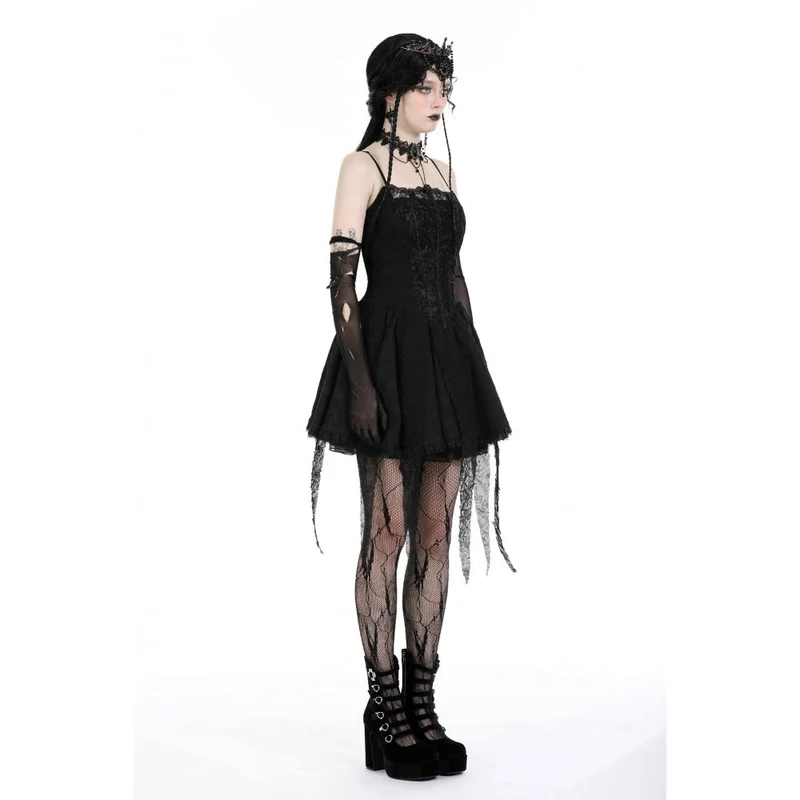 Gothic-Kleid für Damen mit unregelmäßigem, gerafftem Saum, Abschlusskleid