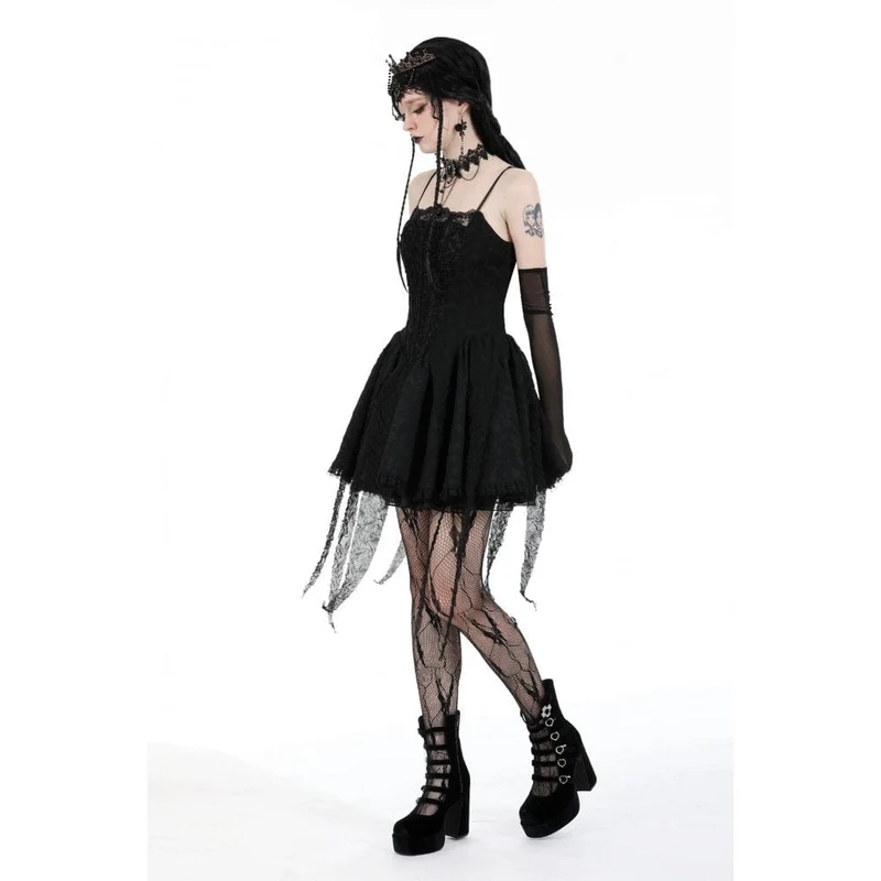 Gothic-Kleid für Damen mit unregelmäßigem, gerafftem Saum, Abschlusskleid
