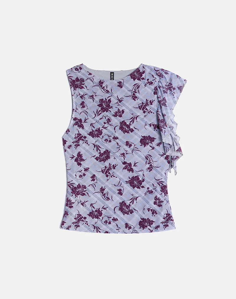 Soyan Asymmetrisches Top in Lotusflockenkaro Lavendel