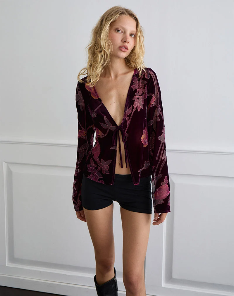 Sukita Strickjacke in Floral Devore Burgundy