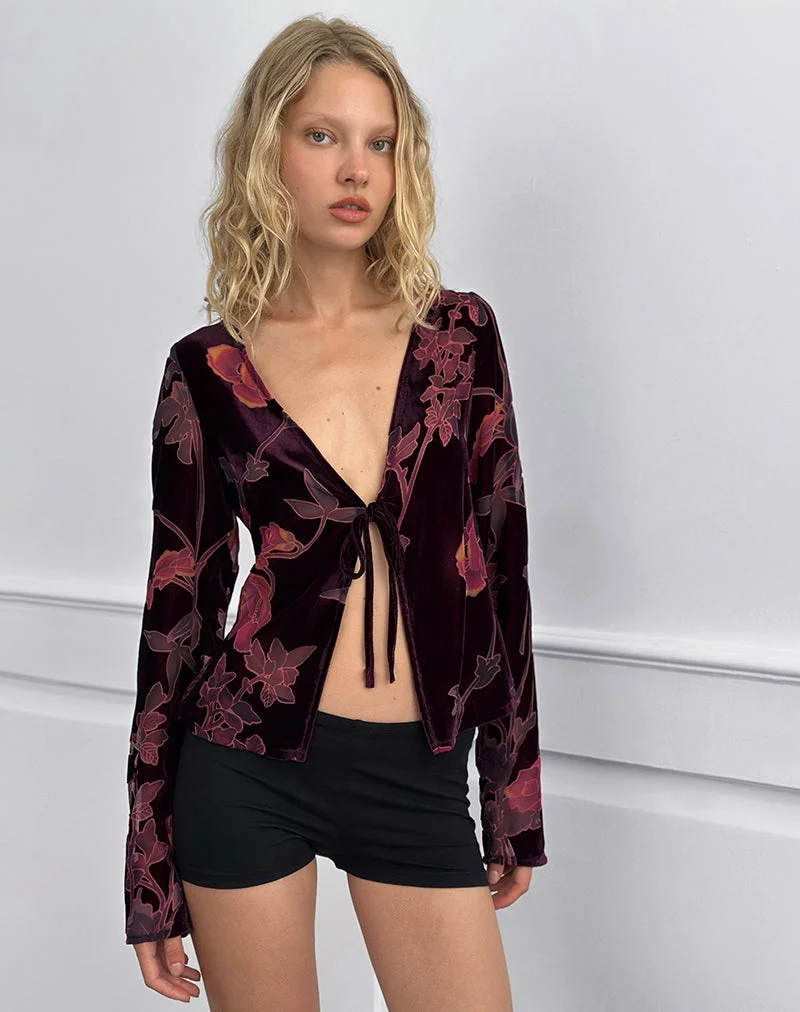 Sukita Strickjacke in Floral Devore Burgundy