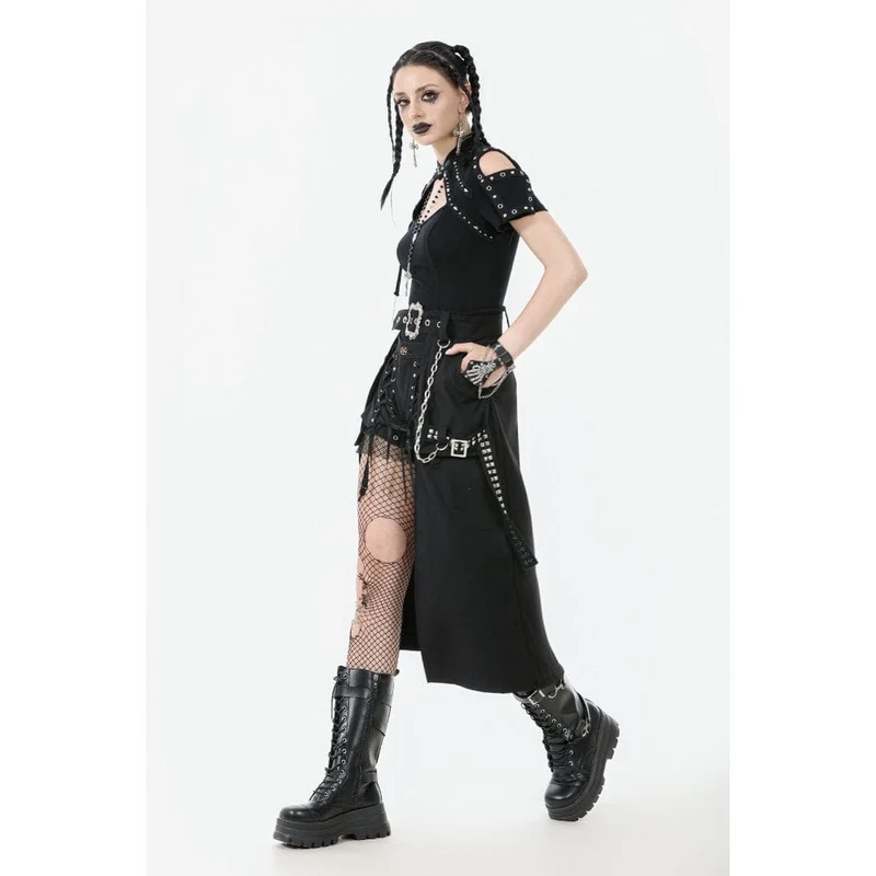 Damen Punk Metall Kettengürtel mit Riemen