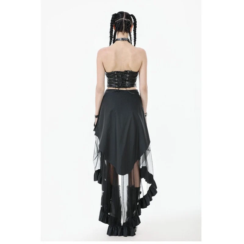 Punk-Rock aus Kunstleder mit mehrlagigen Trägern und hohem/niedrigem Netzstoff für Damen