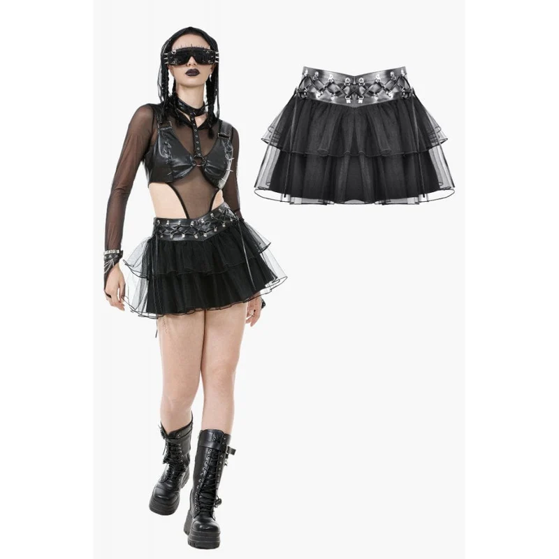 Kurzer Punk-Mehrschicht-Netzrock für Damen