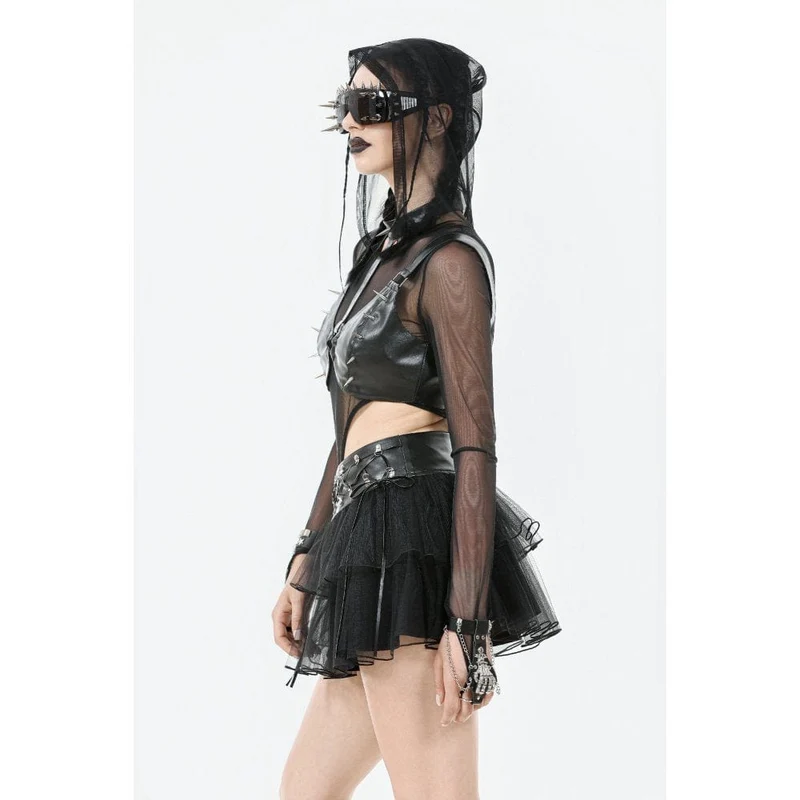 Kurzer Punk-Mehrschicht-Netzrock für Damen
