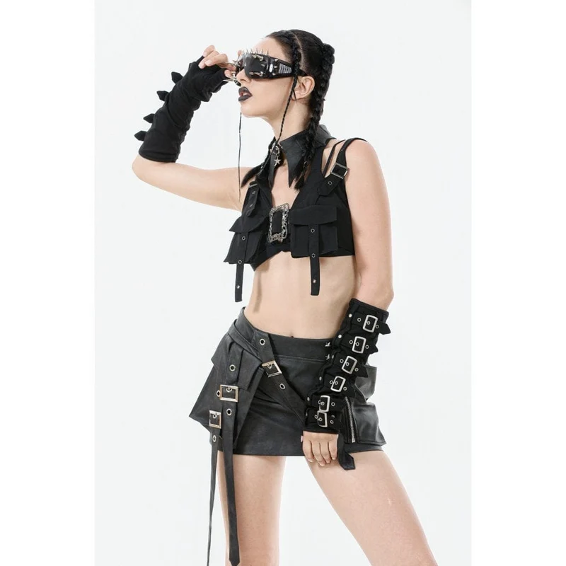 Damen Punk Batwing O-Ring Kunstleder Halsband